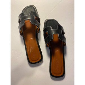 Cheng Sheng Leather Sandals Amazon Brand Woman Chic Summer Slide Black 38 NEW